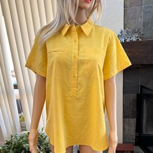 Wrangler All Terrain Gear Womens LARGE YELLOW Short Sleeve  Button Up NWT SZ L